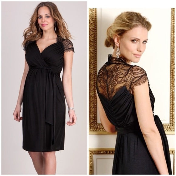 Seraphine Lux Black Wrap Dress with Lace Detail - Maternity Size 8 - Picture 1 of 7